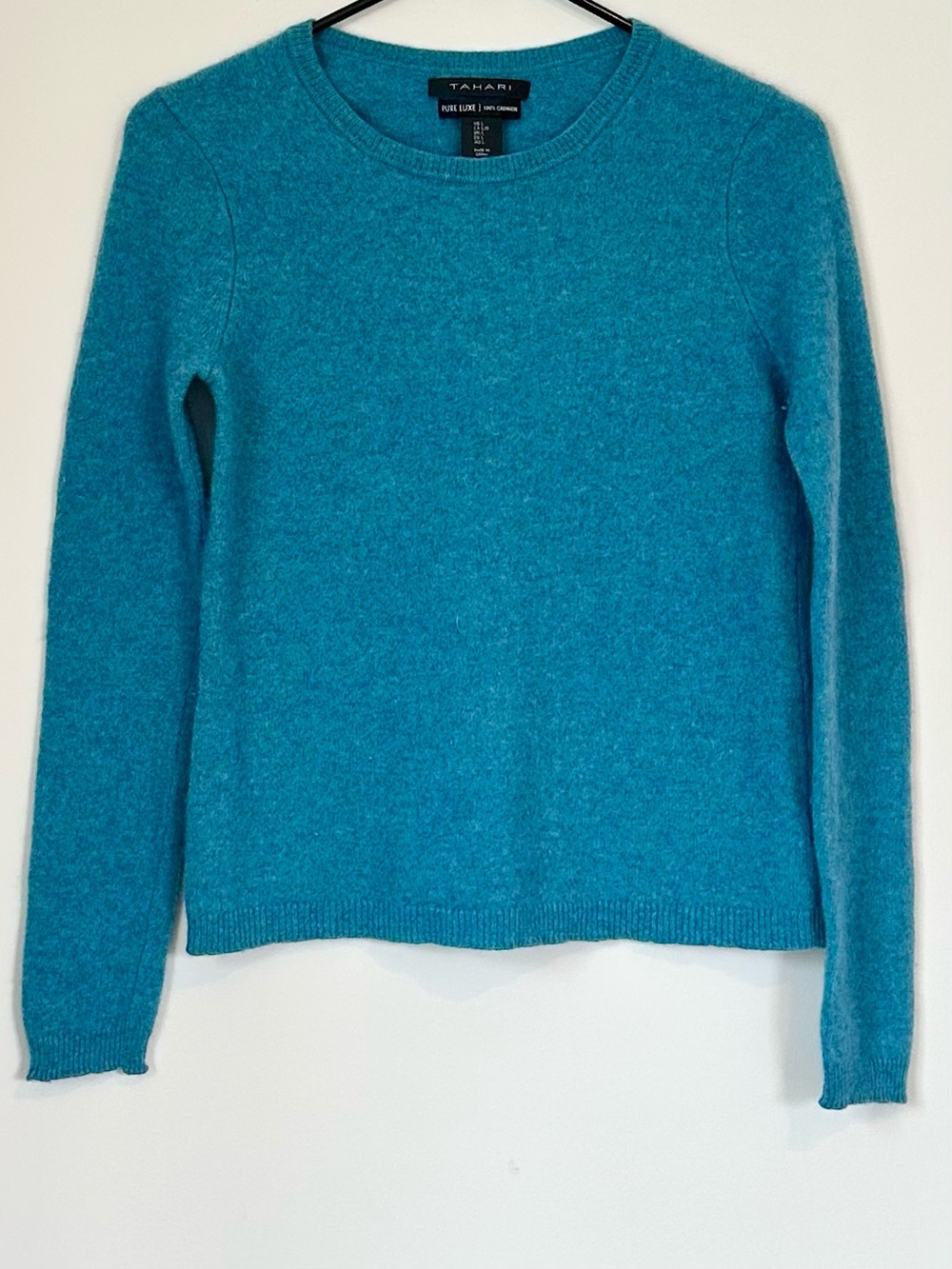 Tahari Teal Blue Pure Luxe 100% Cashmere Crewneck Sweater Size Large(runs small) - Picture 2 of 7